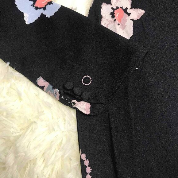 Free People Dress Womens 0 Black Floral Long‎ Split Sleeves Keyhole - Picture 5 of 9